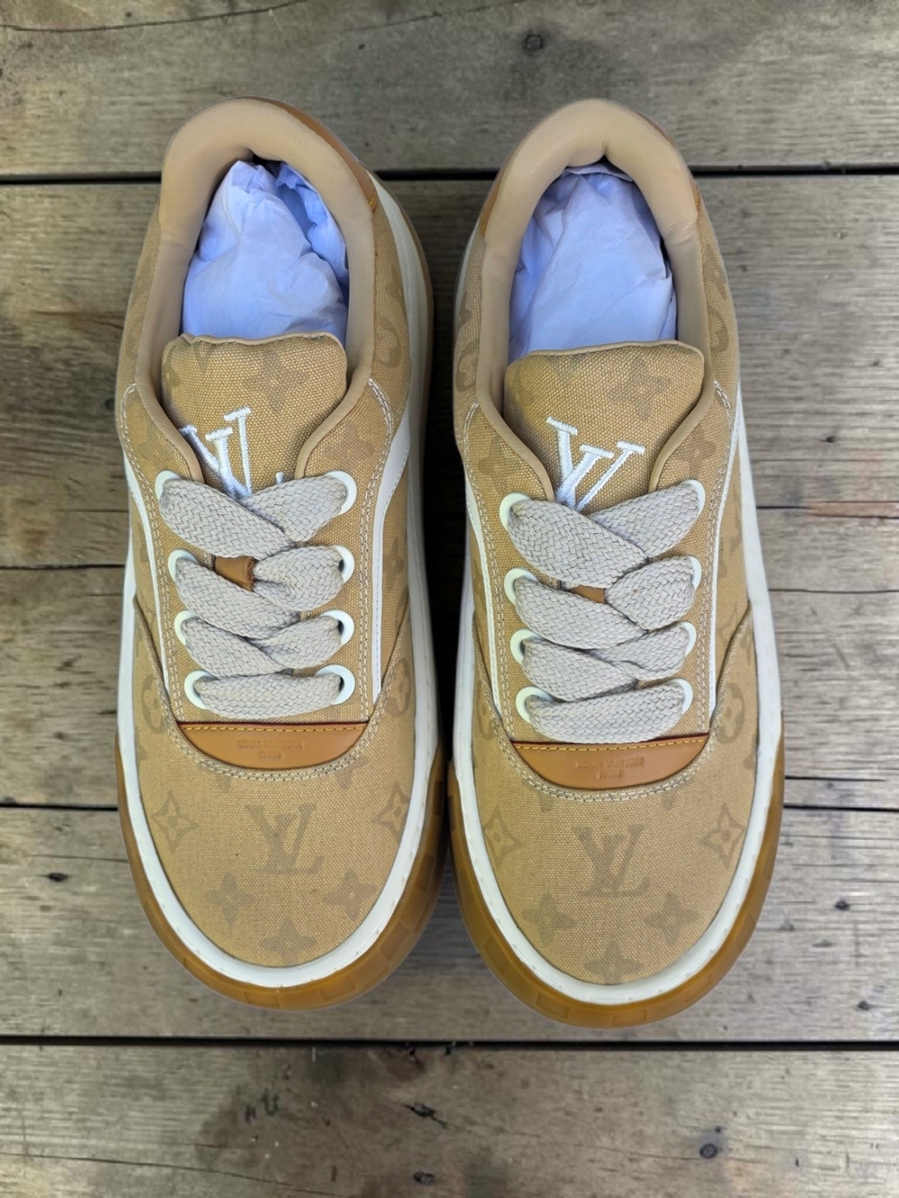 Louis Vuitton Beige Tilted Low-Top Sneakers Size US 11 / EU 45 - Picture 2 of 13